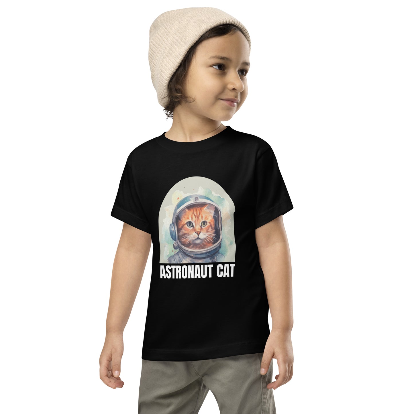toddler t-shirt with astronaut cat graphic design