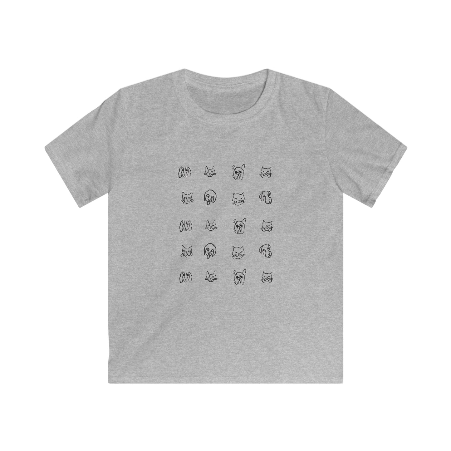 youth t-shirt with cute animal faces all over design
