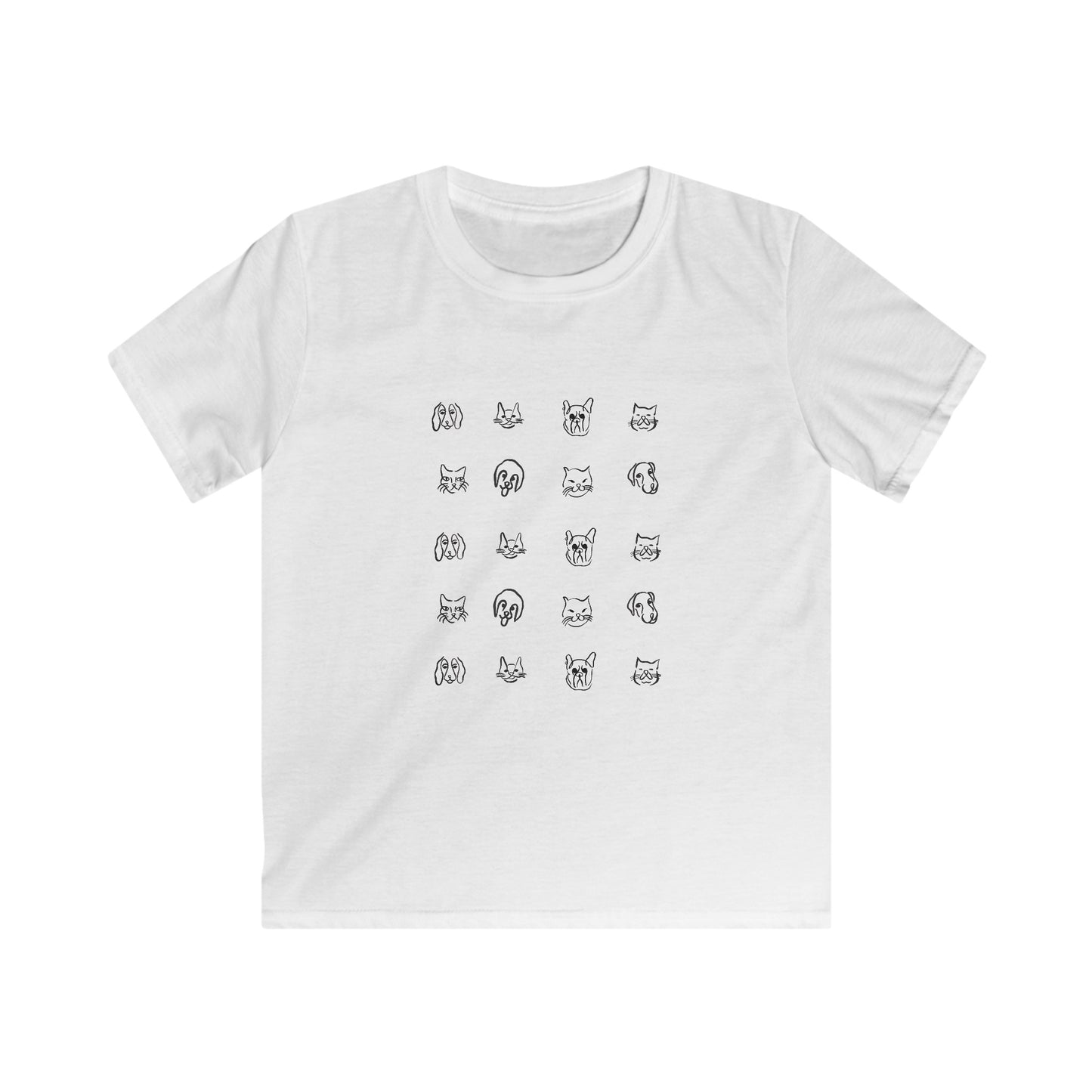 youth t-shirt with cute animal faces all over design