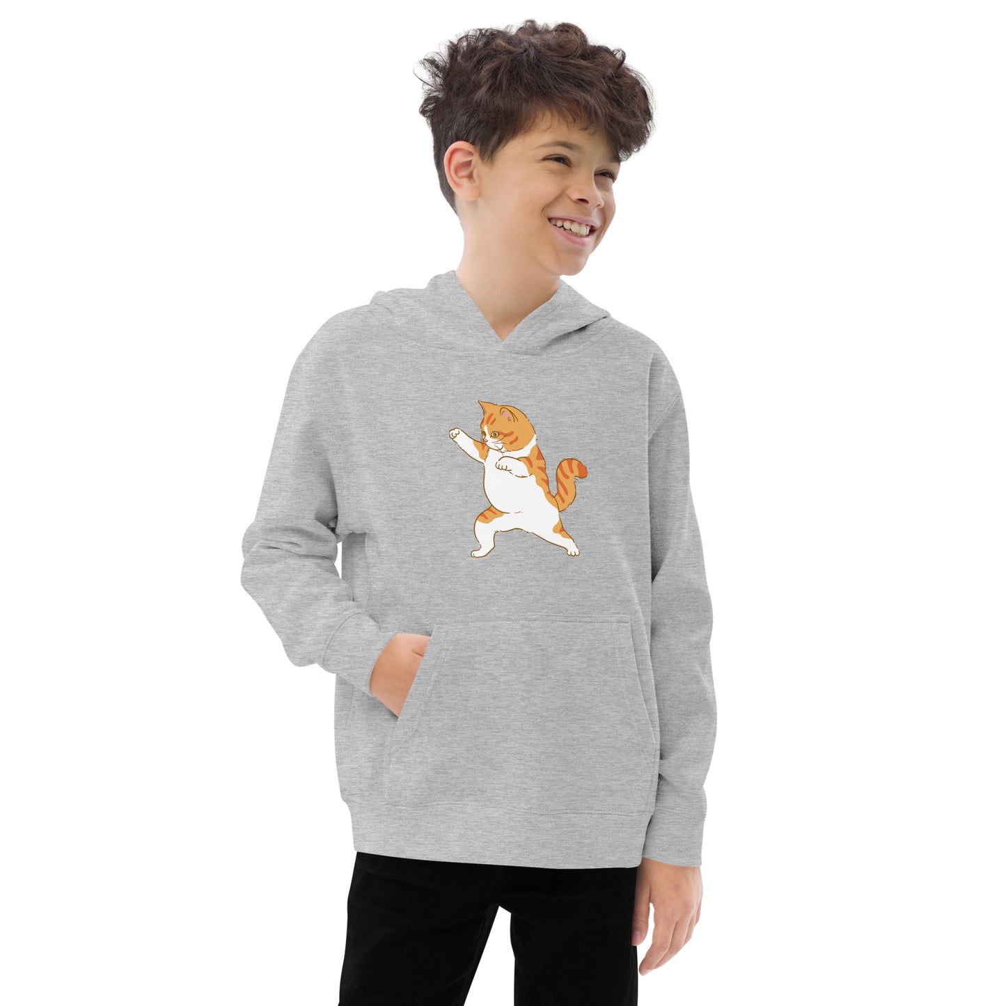 youth hoodie with ninja karate cat graphic design