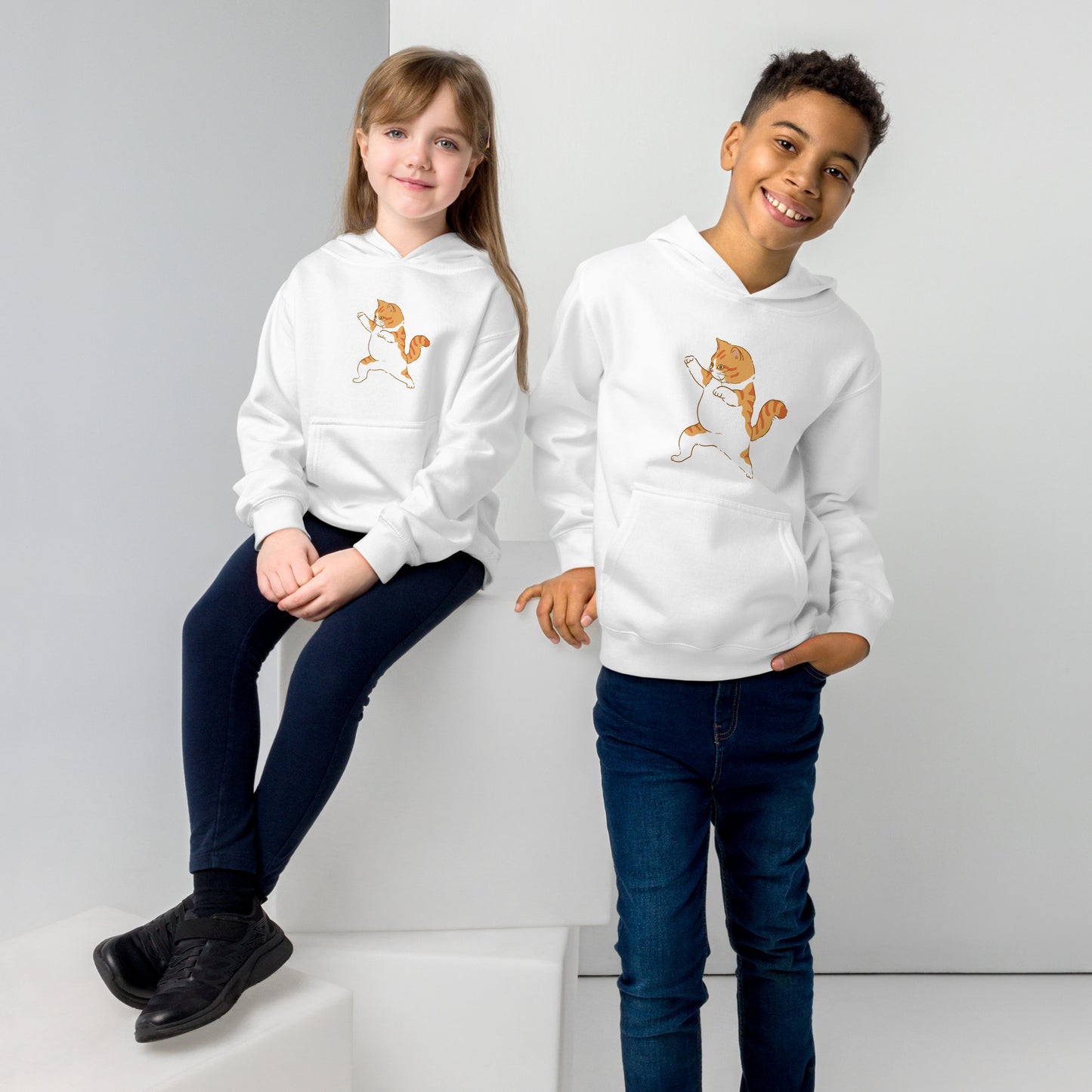 youth hoodie with ninja karate cat graphic design