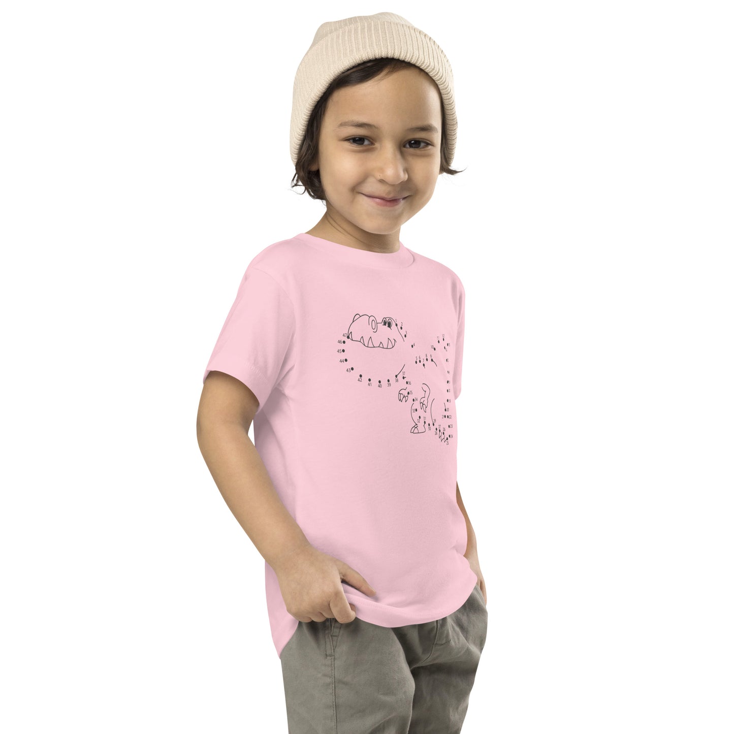 Custom kids pink dinosaur t-shirt with dino design