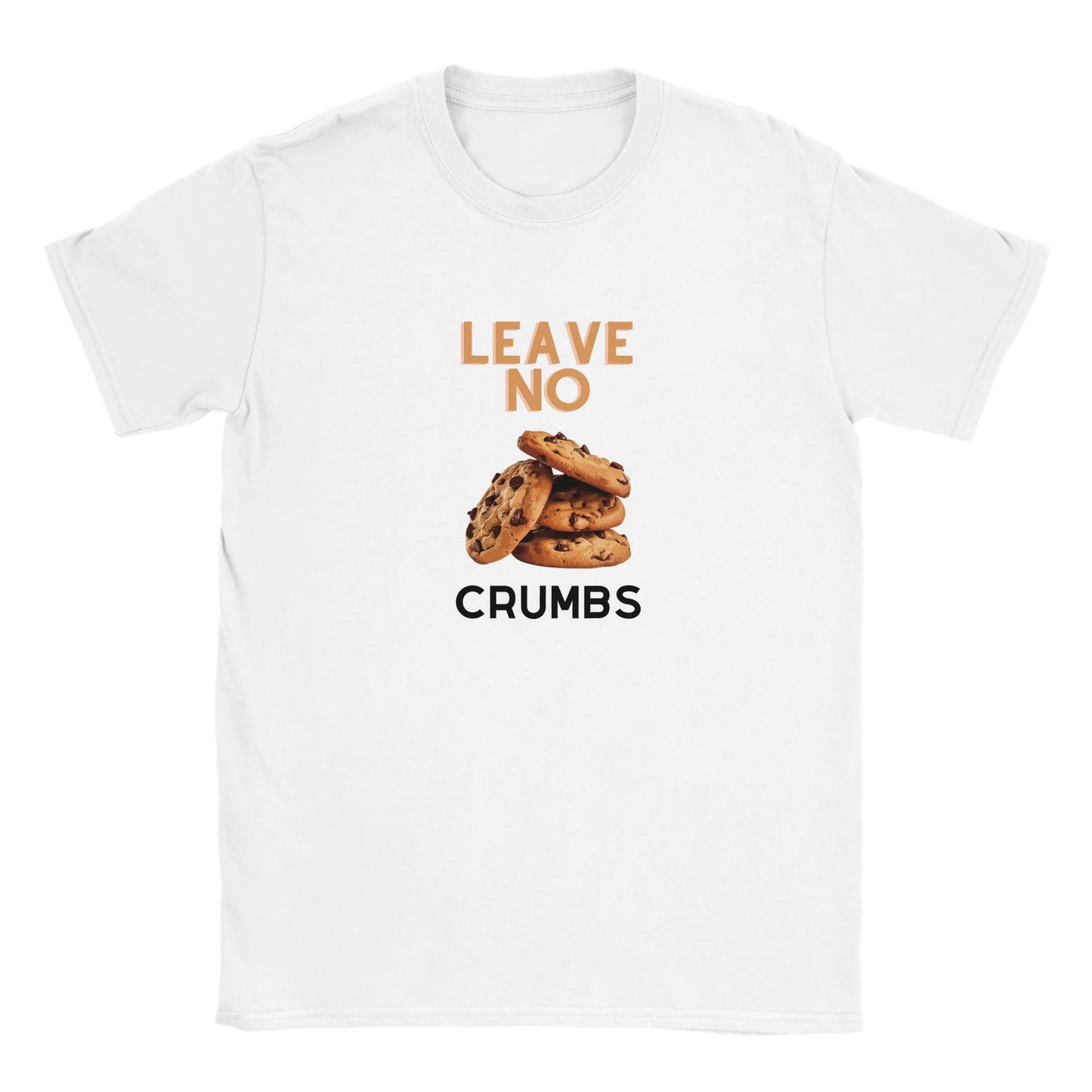 Youth Leave No Crumbs t-shirt in white  flat image of just the t-shirt
