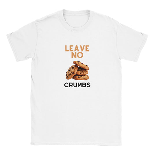 Youth Leave No Crumbs t-shirt in white  flat image of just the t-shirt
