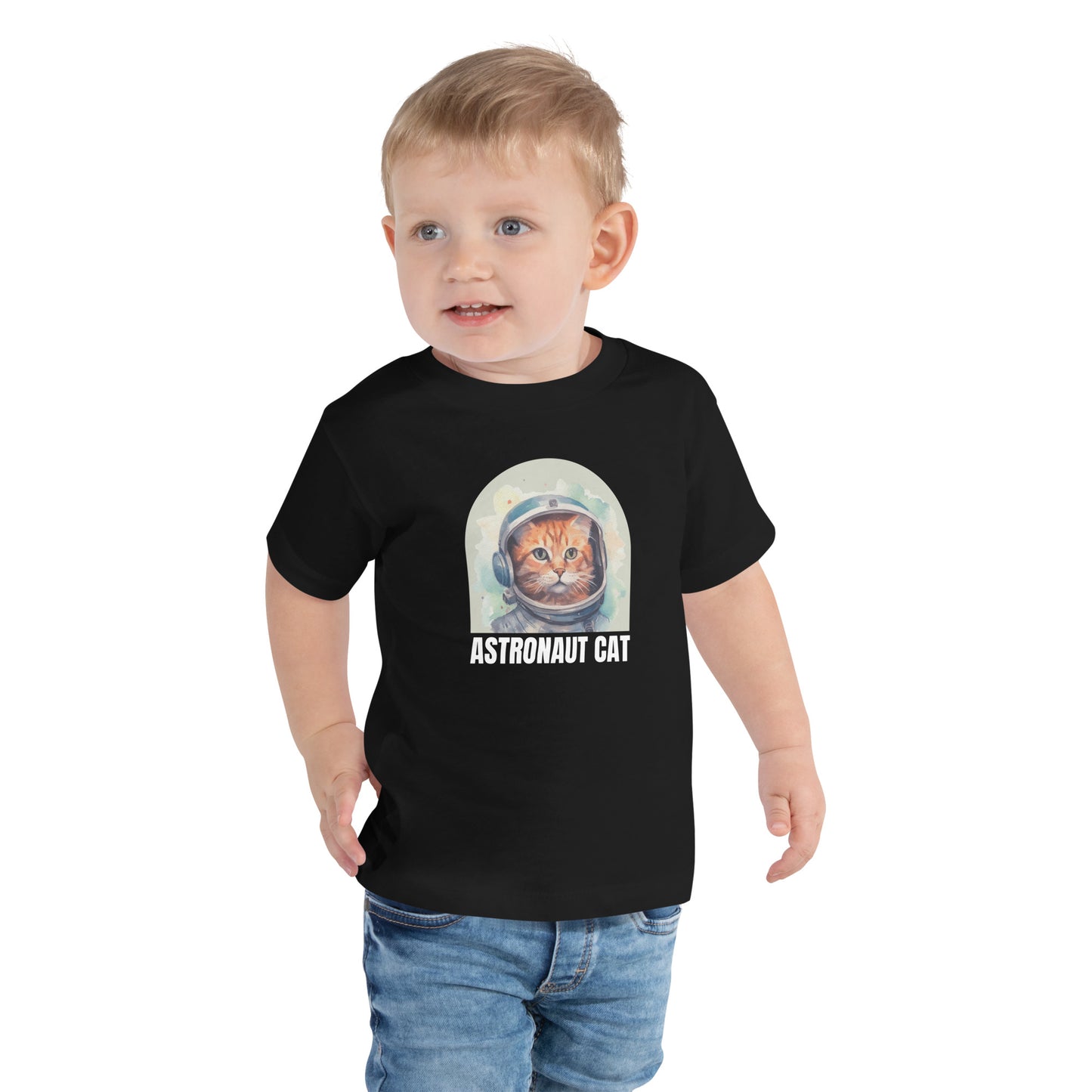 toddler t-shirt with astronaut cat graphic design