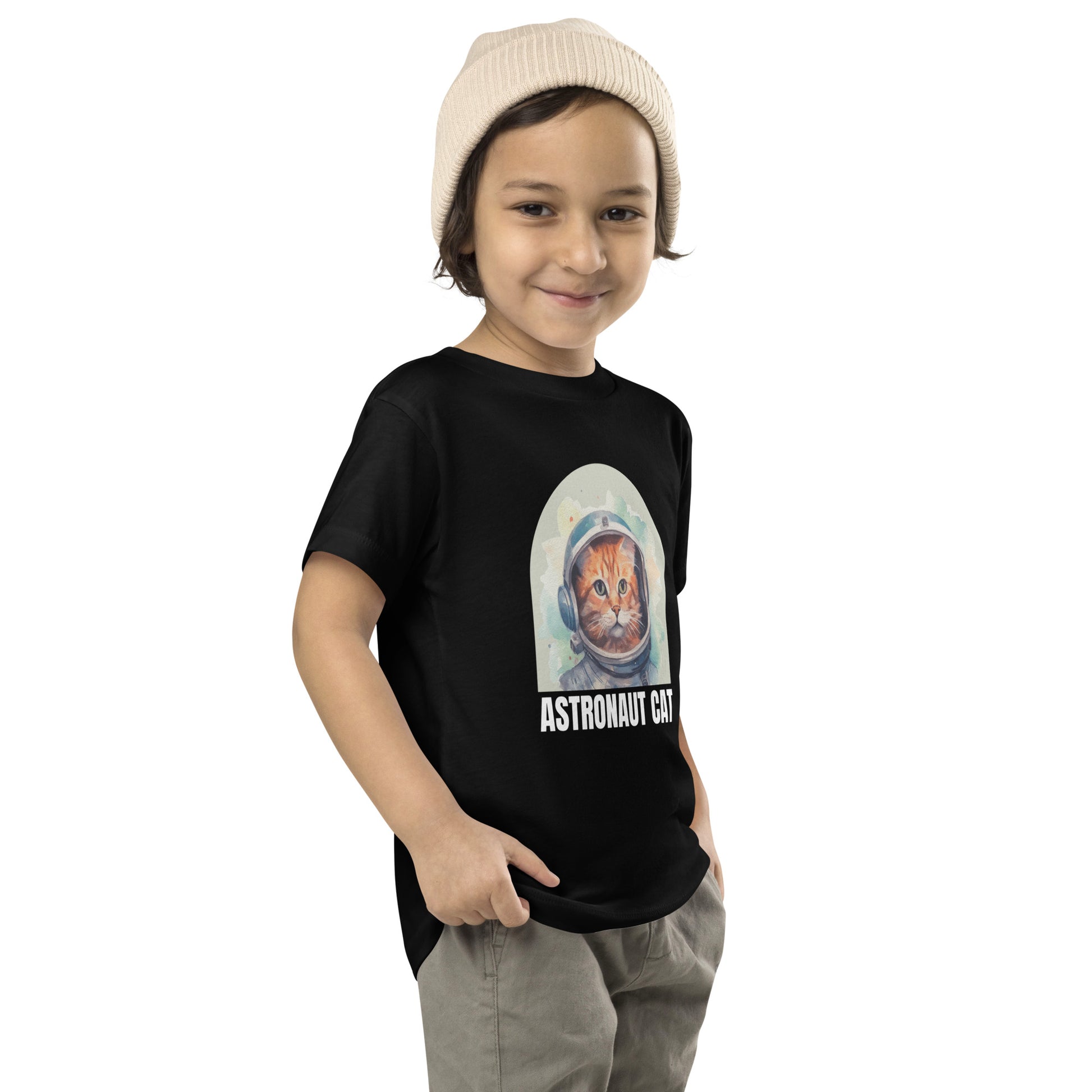 toddler t-shirt with astronaut cat graphic design