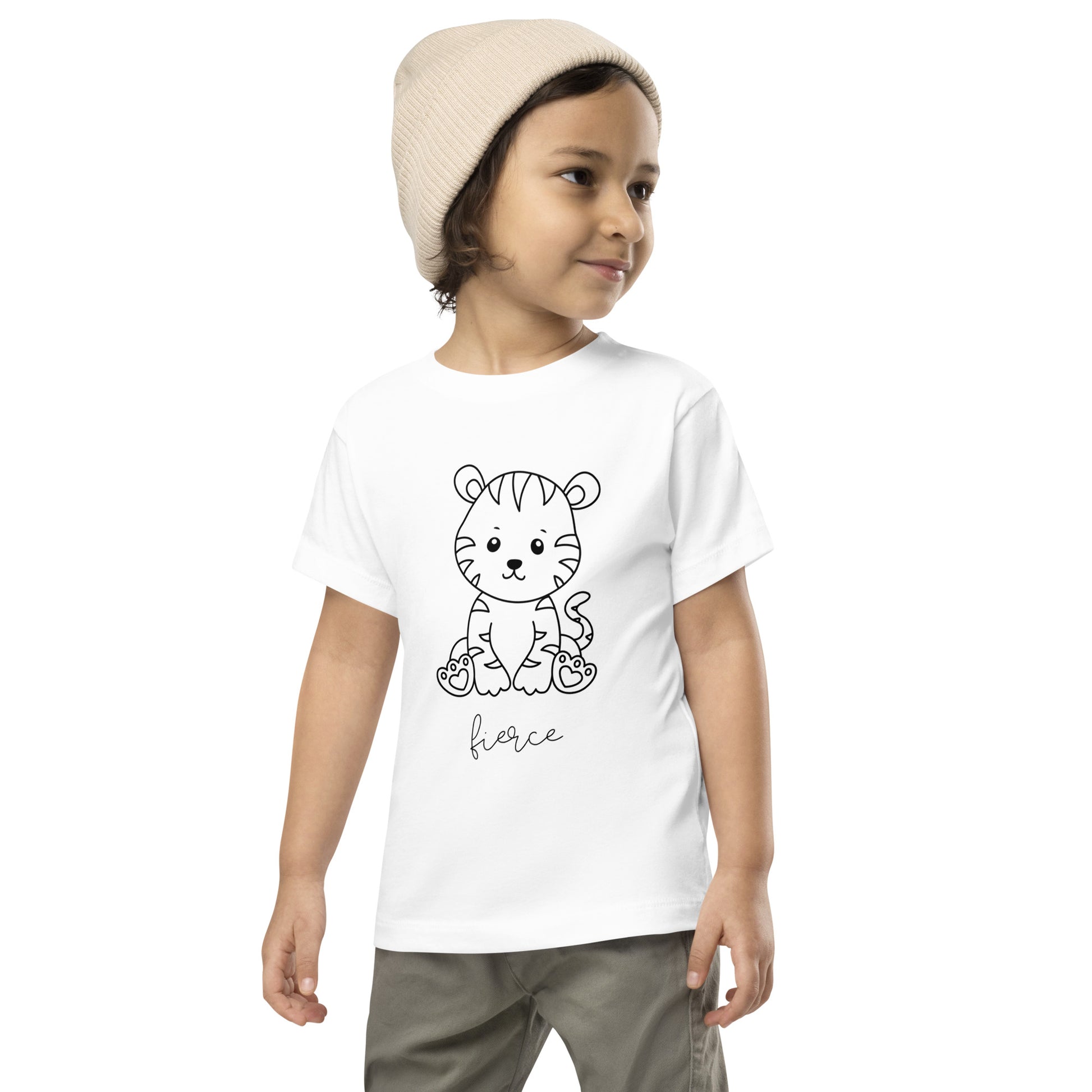 toddler t-shirt with cute tiger graphic and 'fierce' text design