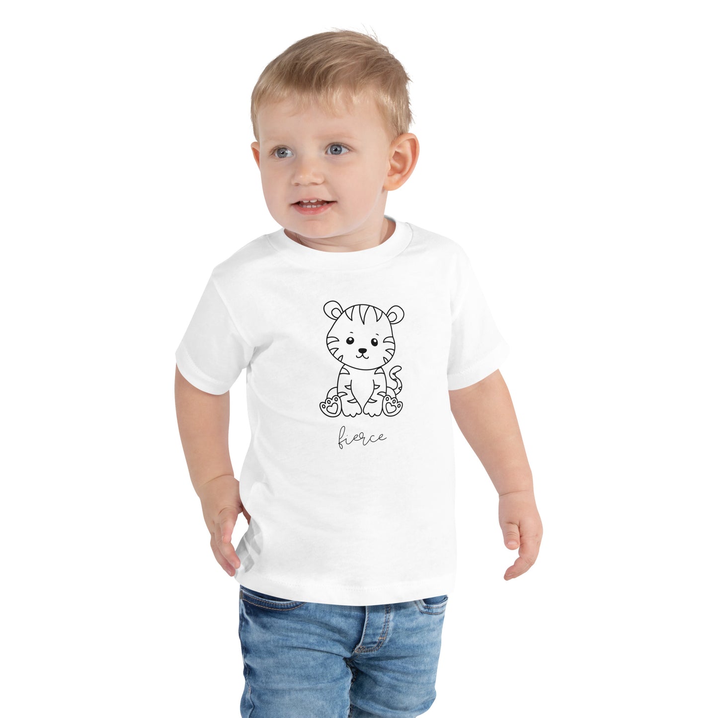 toddler t-shirt with cute tiger graphic and 'fierce' text design