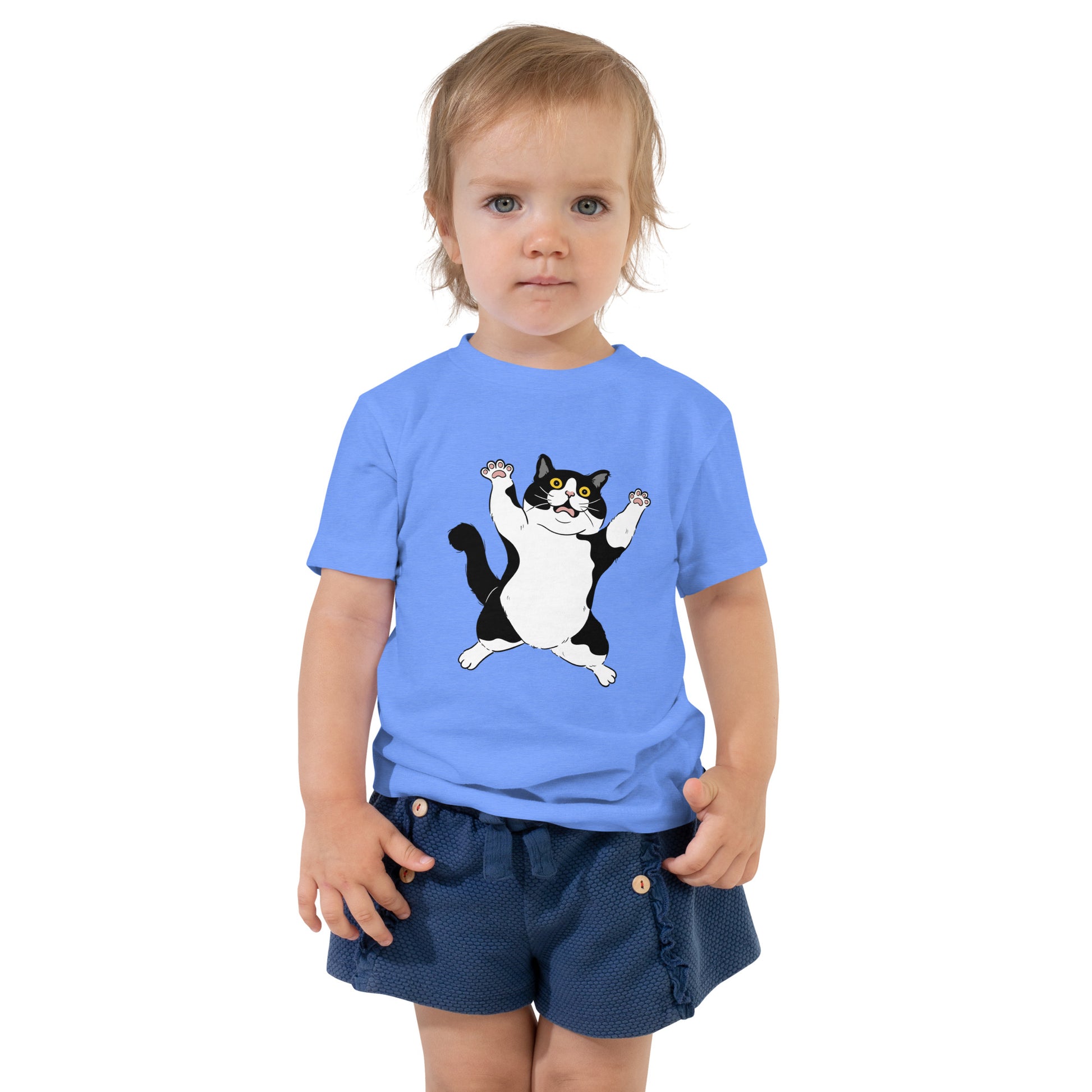 Playful Cat Toddler T-Shirt with fun cartoon cat graphic, soft cotton tee for kids