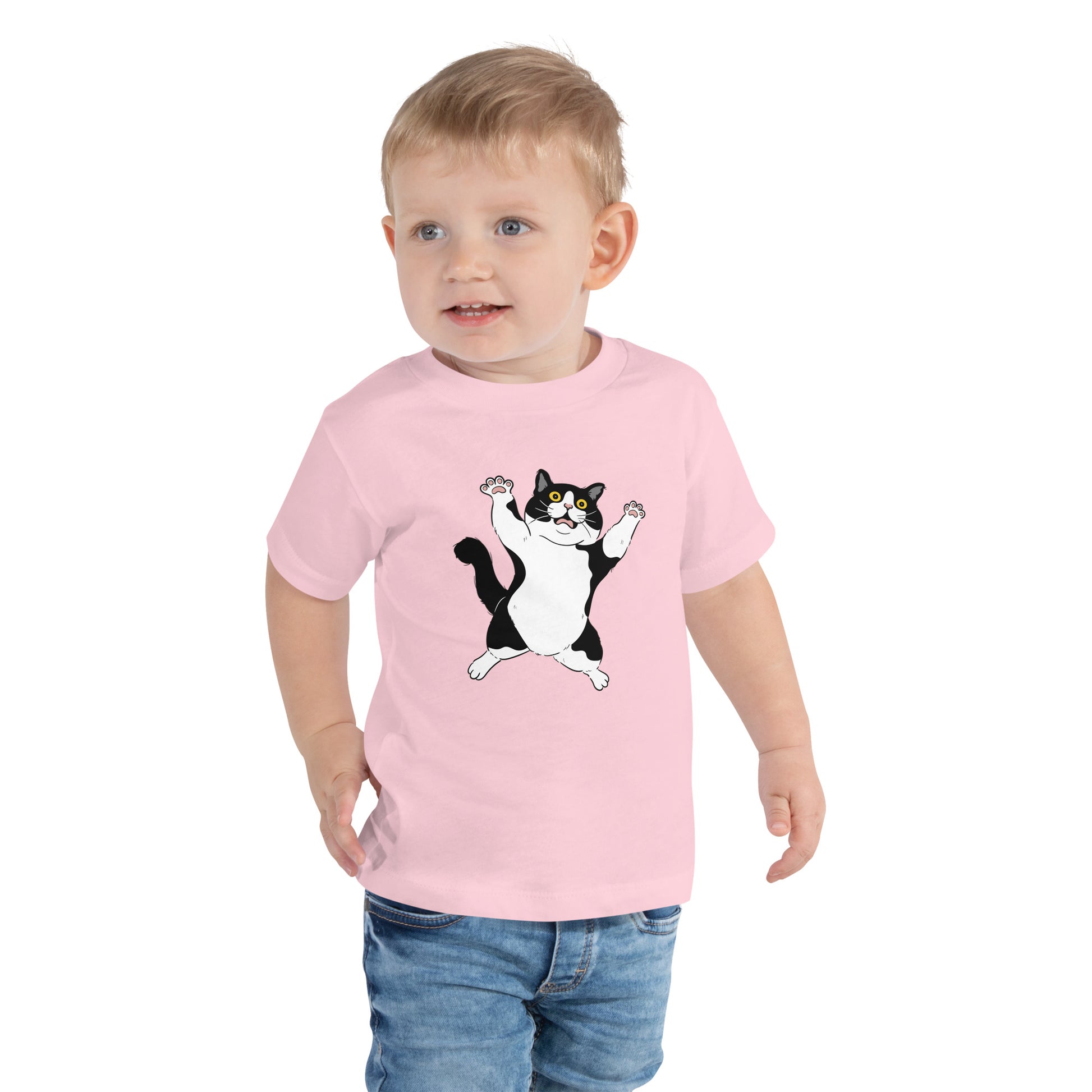 Playful Cat Toddler T-Shirt with fun cartoon cat graphic, soft cotton tee for kids