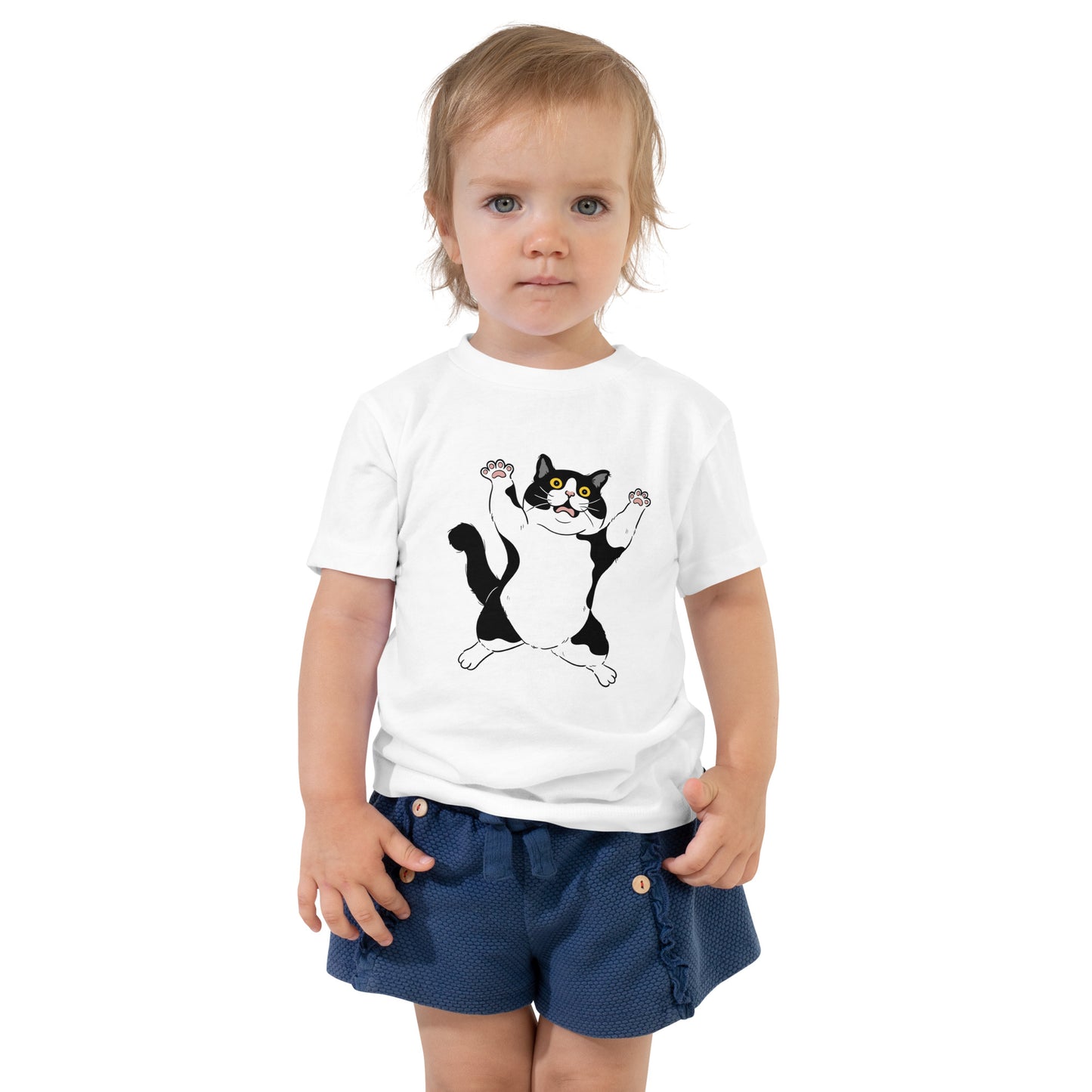 Playful Cat Toddler T-Shirt with fun cartoon cat graphic, soft cotton tee for kids
