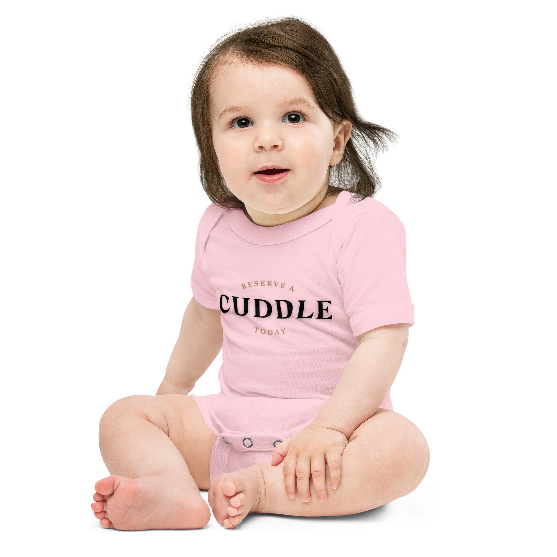 baby onesie with 'Reserve a Cuddle Today' text design