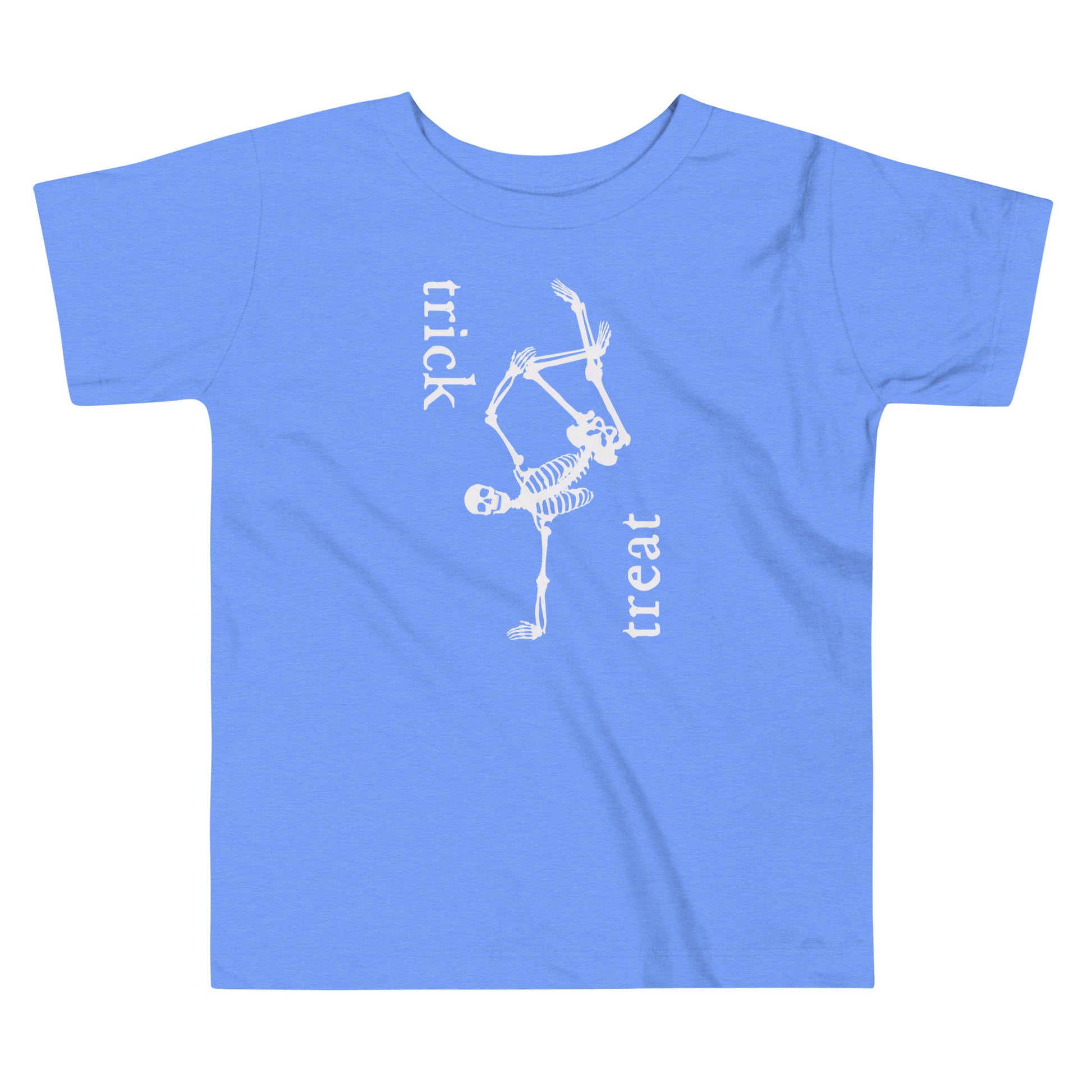 toddler t-shirt with skeleton and 'trick treat' text design