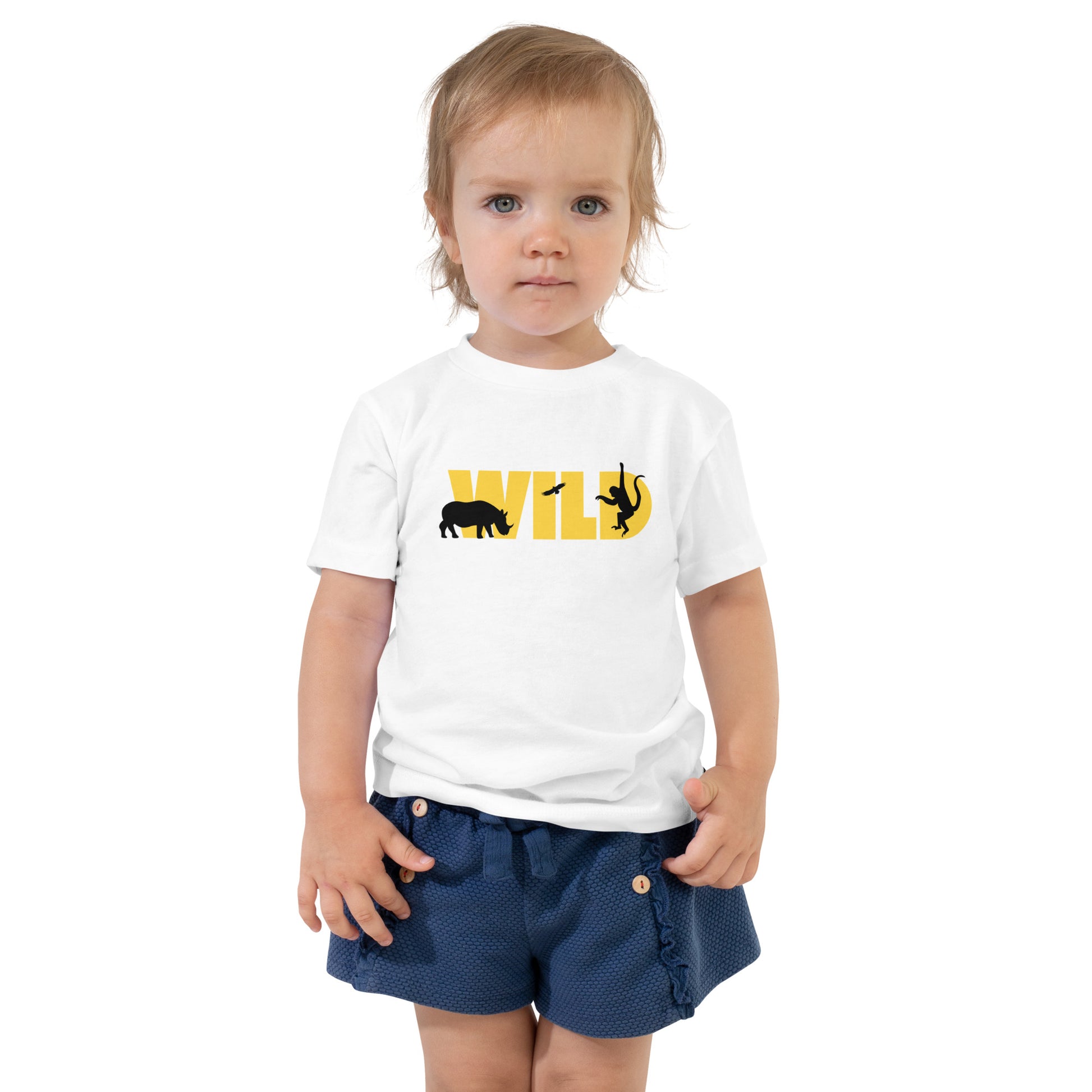 toddler t-shirt with 'Wild' text and animal silhouettes design