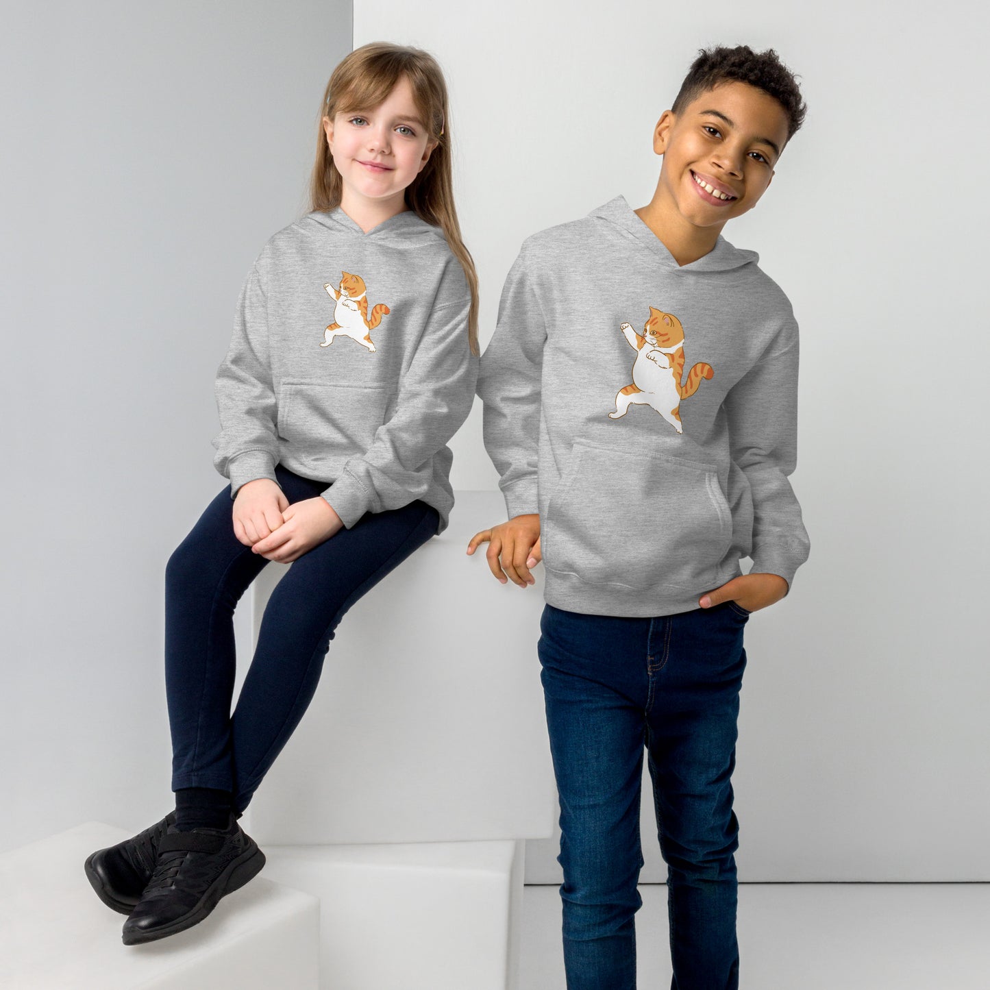 youth hoodie with ninja karate cat graphic design
