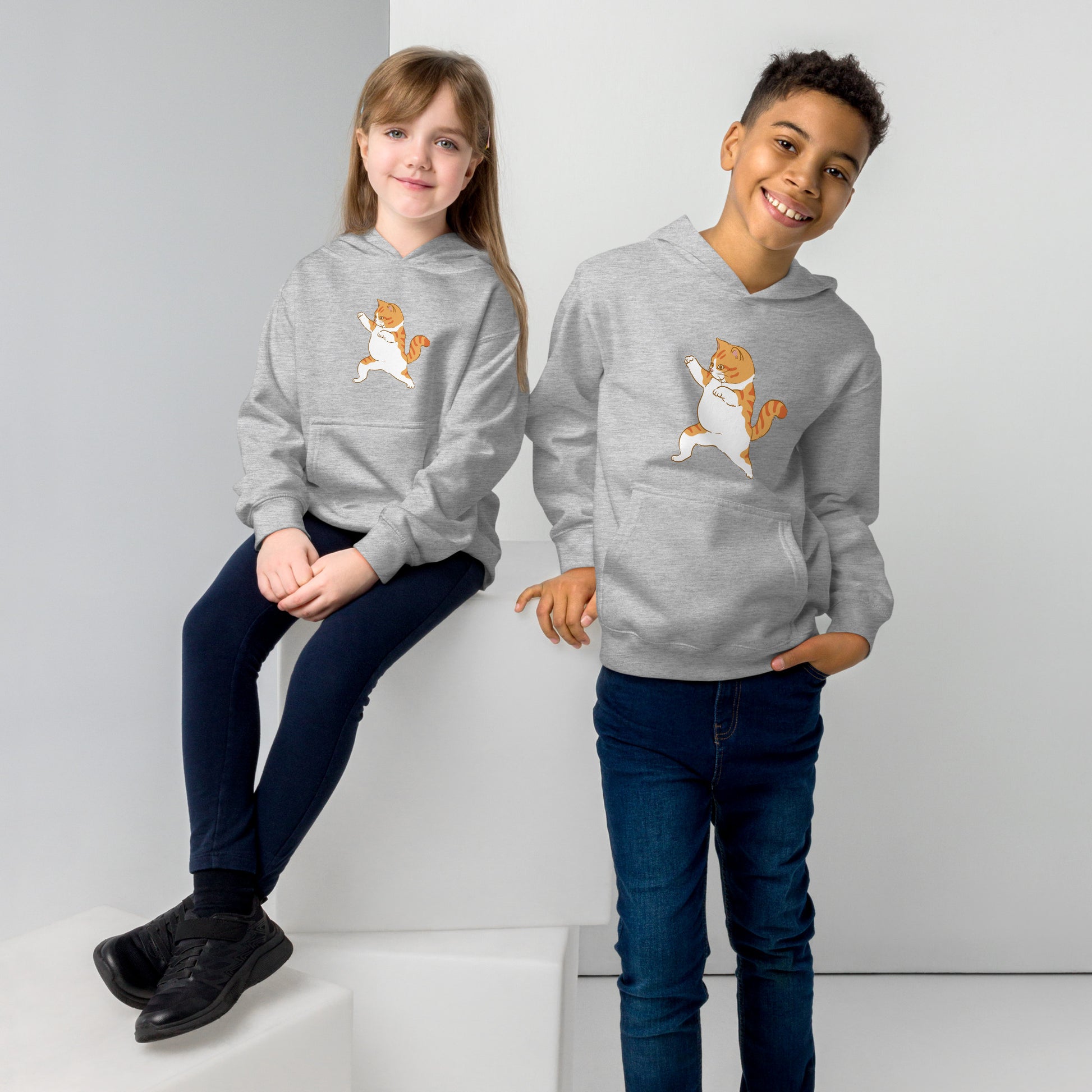youth hoodie with ninja karate cat graphic design
