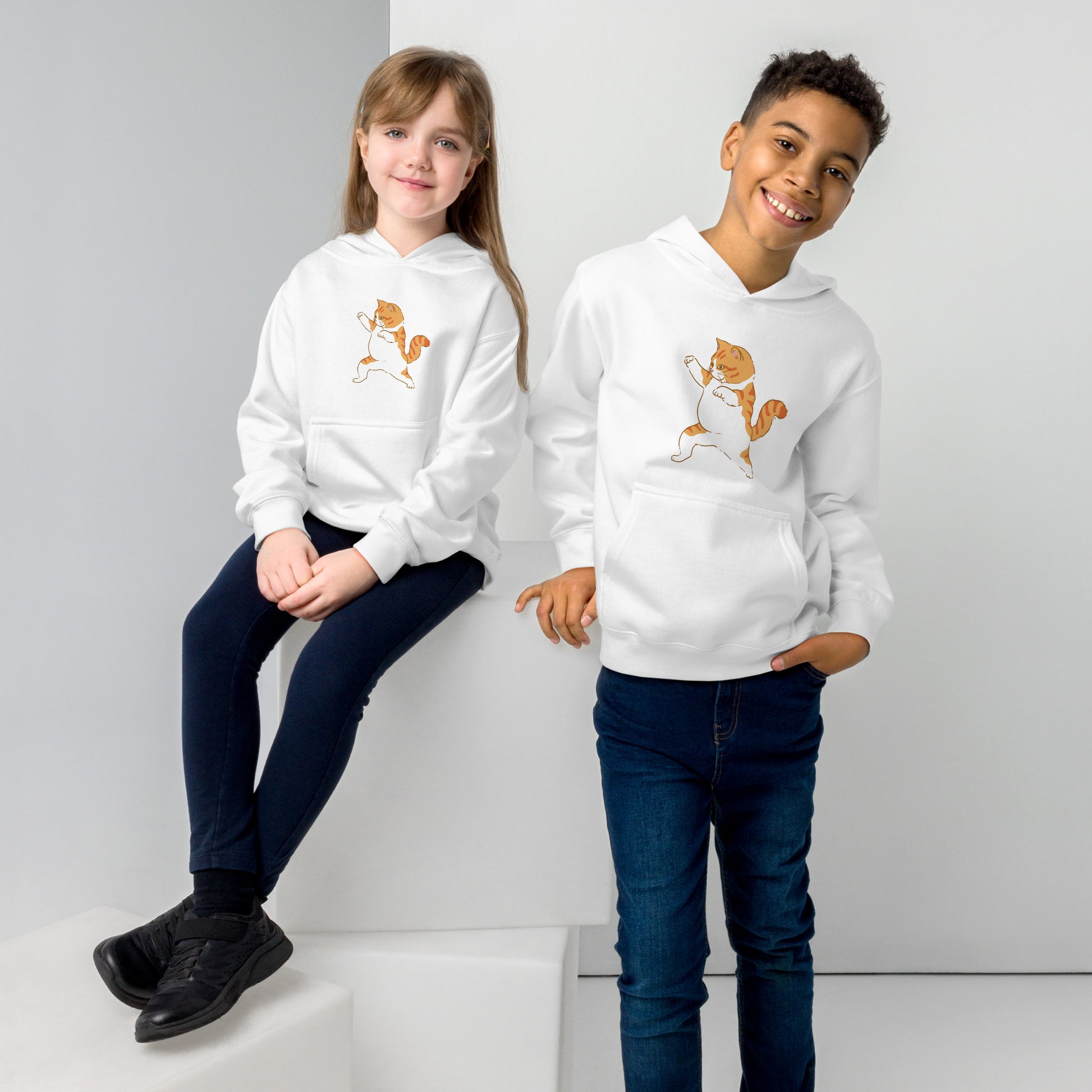 youth hoodie with ninja karate cat graphic design
