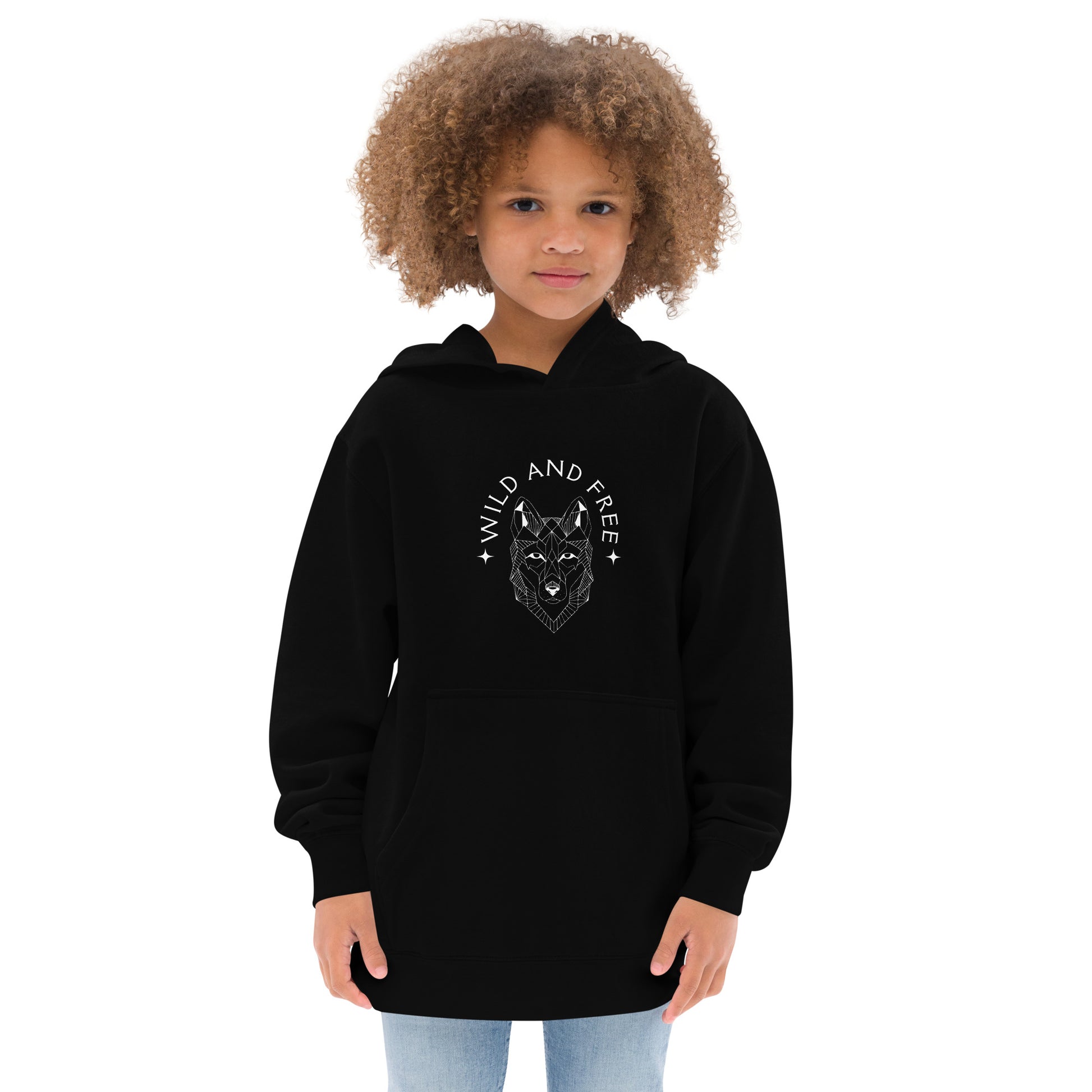 youth hoodie with 'Wild and Free' wolf graphic design