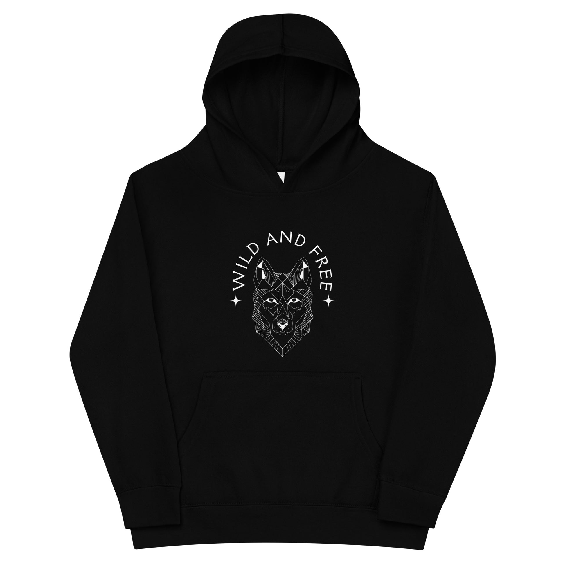 youth hoodie with 'Wild and Free' wolf graphic design