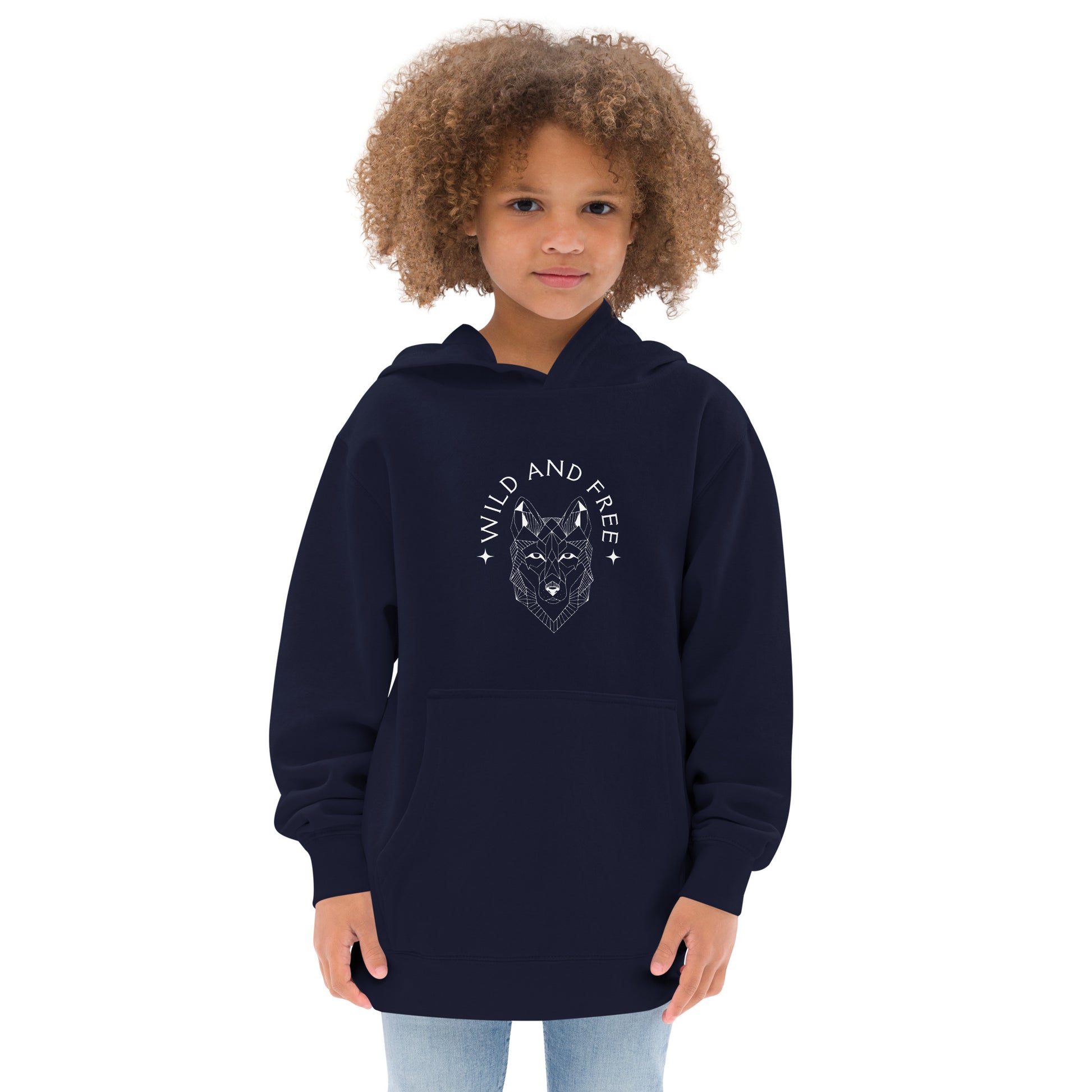 youth hoodie with 'Wild and Free' wolf graphic design
