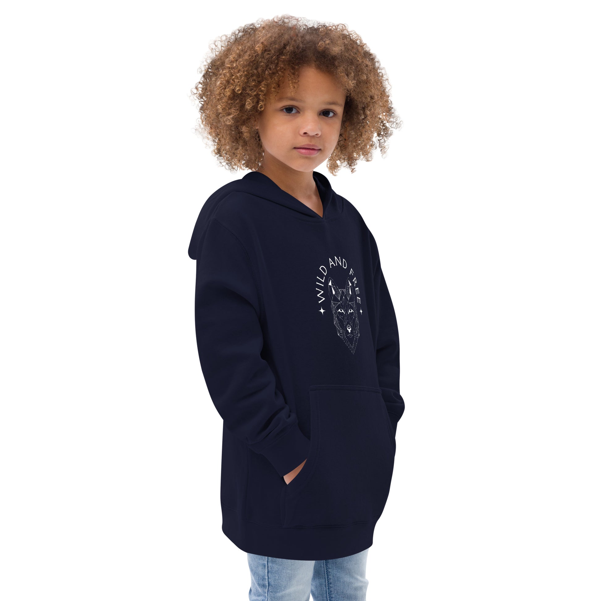 youth hoodie with 'Wild and Free' wolf graphic design